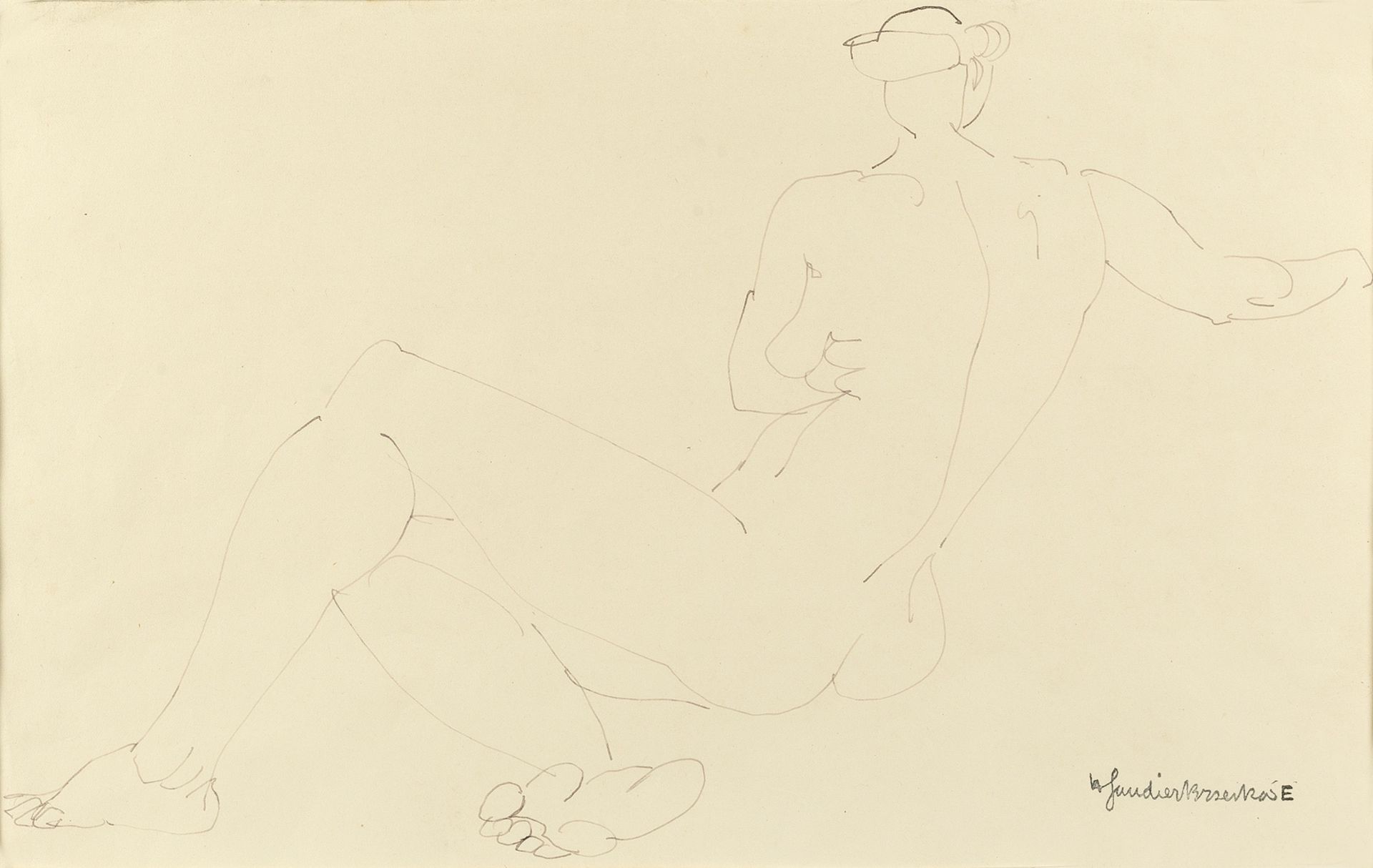 Henri Gaudier-Brzeska (1891-1915) Seated Nude Back View stamped signature (lower right) pen and