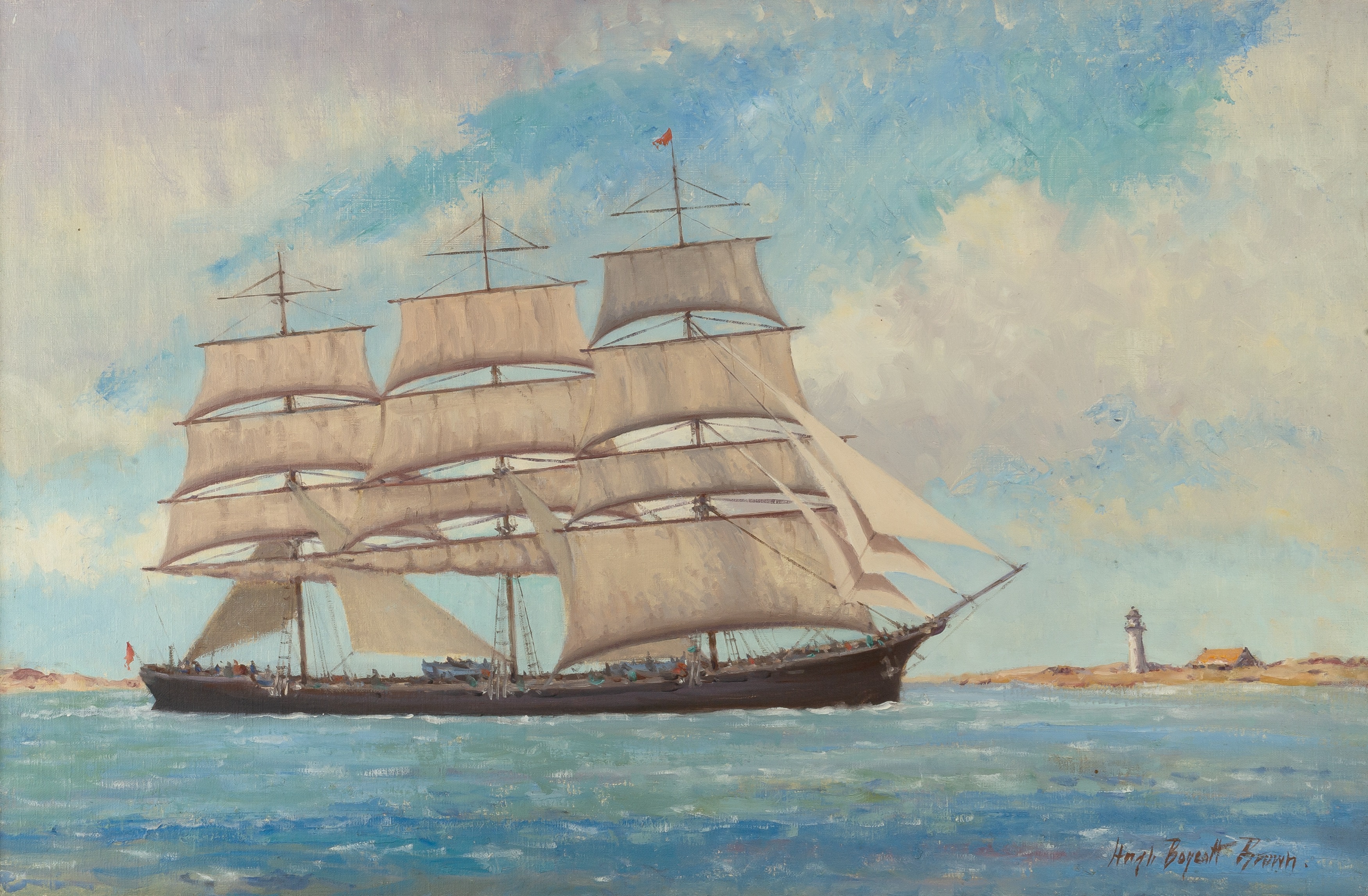 Hugh Boycott-Brown (1909-1990) Sailing Ship Near Land signed (lower right) oil on canvas 59 x 90cm.