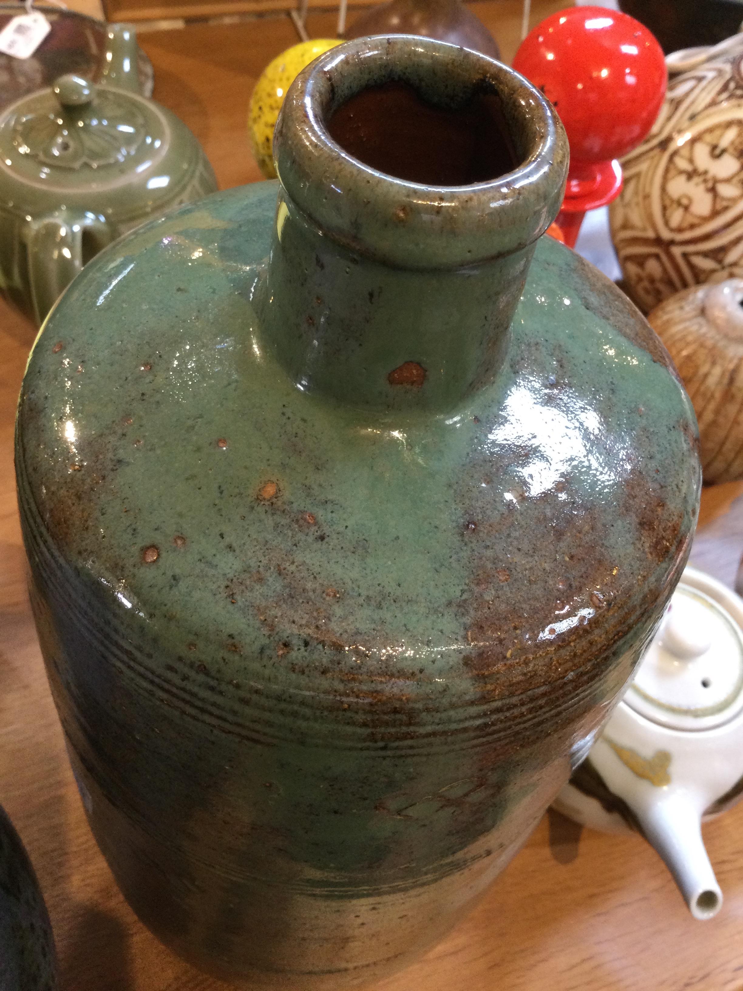 William 'Bill' Marshall (1923-2007) Large bottle vase stoneware, with green glaze and impressed - Image 7 of 8