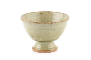 Richard Batterham (1936-2021) Tazza stoneware, green ash glaze 9.5cm high, 13.5cm diameter.