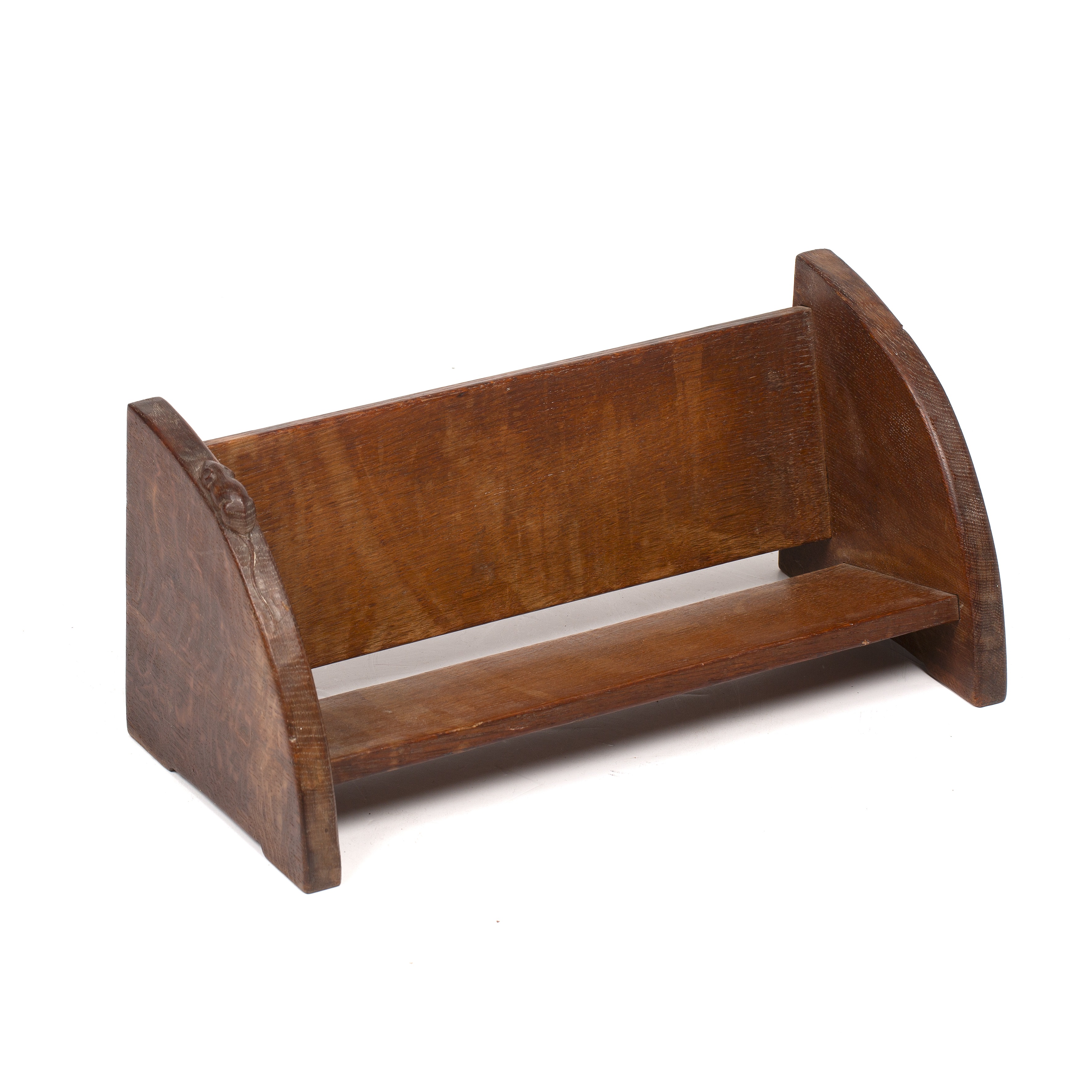 Robert Thompson of Kilburn (1876-1955) Mouseman book trough, circa 1940 oak carved mouse signature