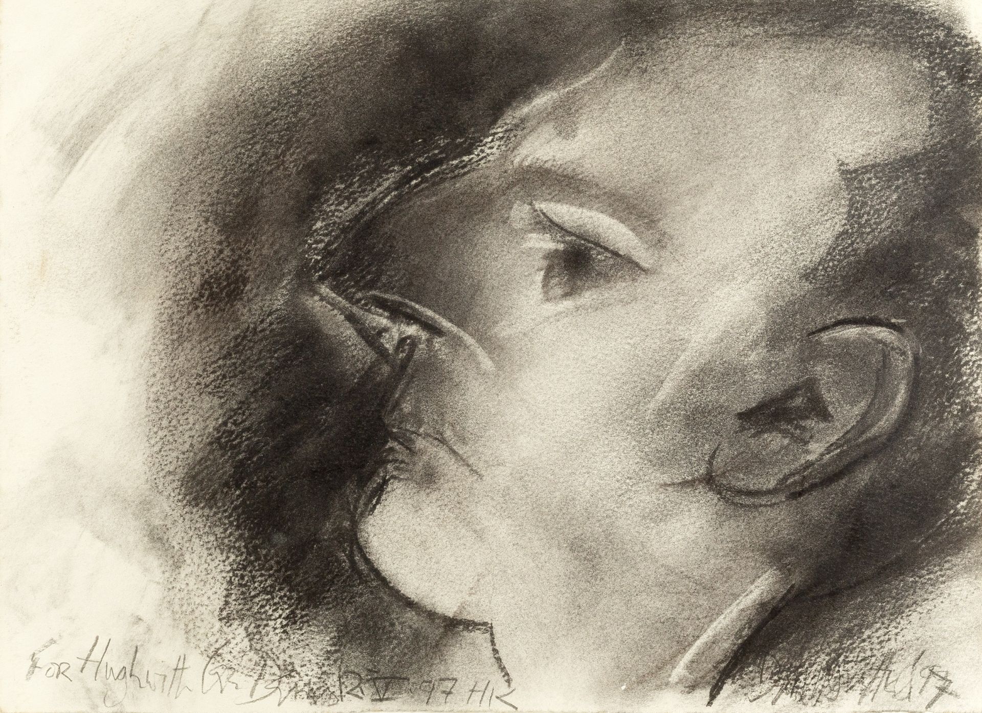 Dennis Creffield (1931-2018) Portrait of Hugo Moss signed and inscribed (lower) charcoal on paper 28