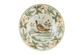 Laurence McGowan (b.1942) Bowl painted with a pheasant within a landscape painted potter's