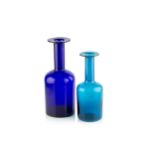 Otto Brauer (1897-1938) for Holmgaard Two Gulvases blue and green glass 37cm and 31.5cm high (2).