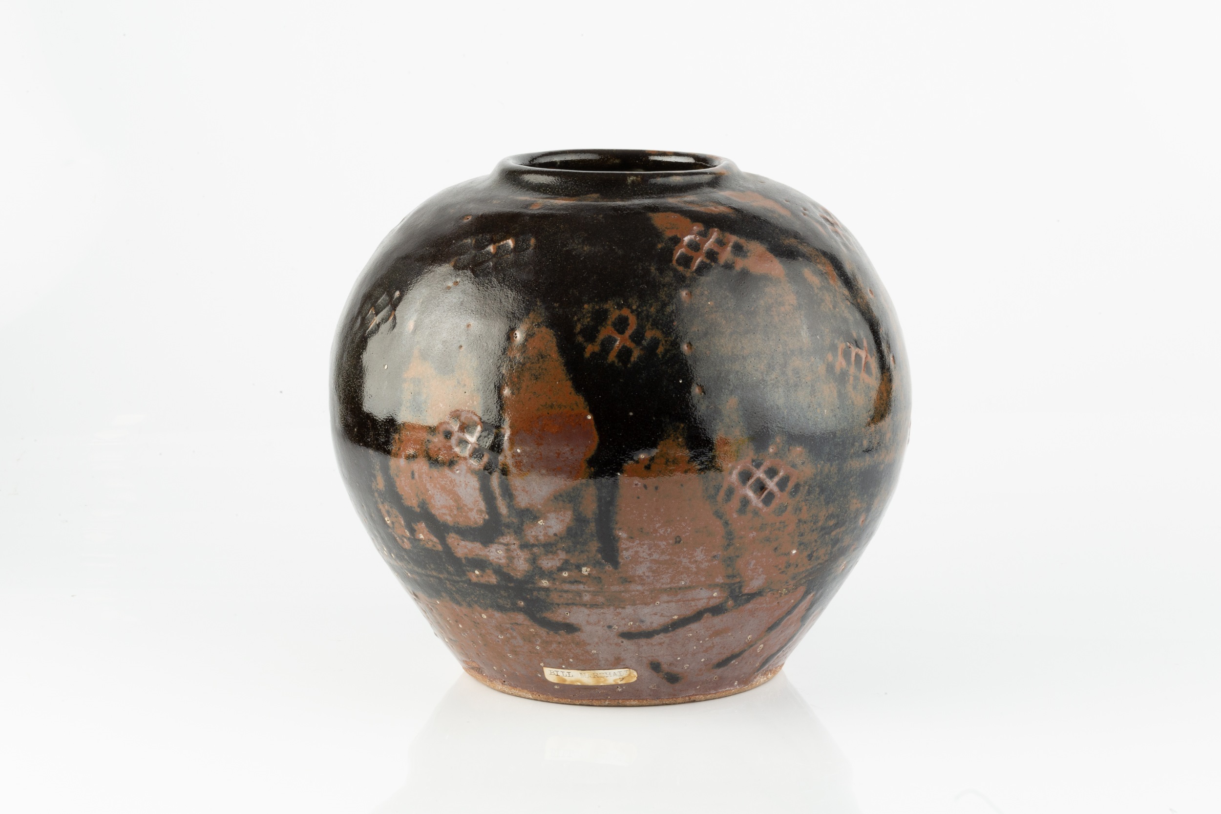 William 'Bill' Marshall (1923-2007) Vase tenmoku and iron glaze with impressed motifs impressed - Image 2 of 4