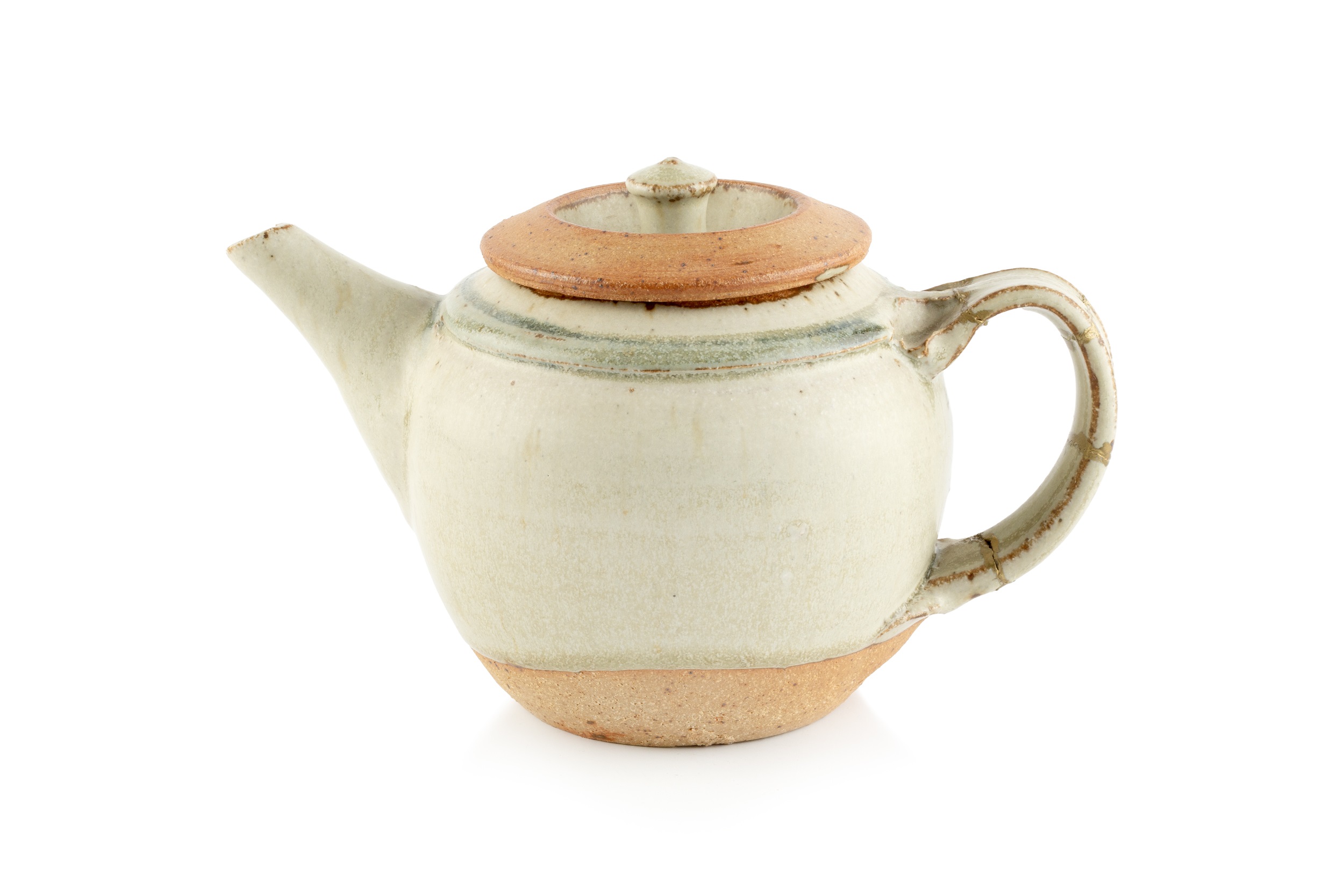 Richard Batterham (1936-2021) Teapot stoneware, light green ash glaze 13.5cm high.