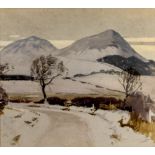 James Stuart Carnegie Alexander (1900-1952) Highland Snow watercolour 54 x 65cm.