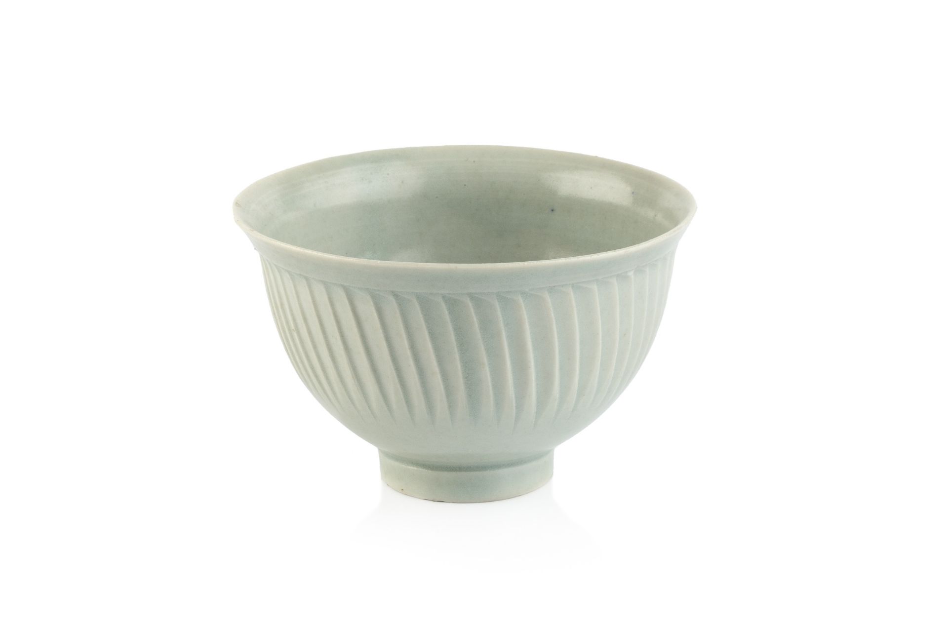 David Leach (1911-2005) at Lowerdown Pottery Bowl fluted sides, pale celadon glaze impressed