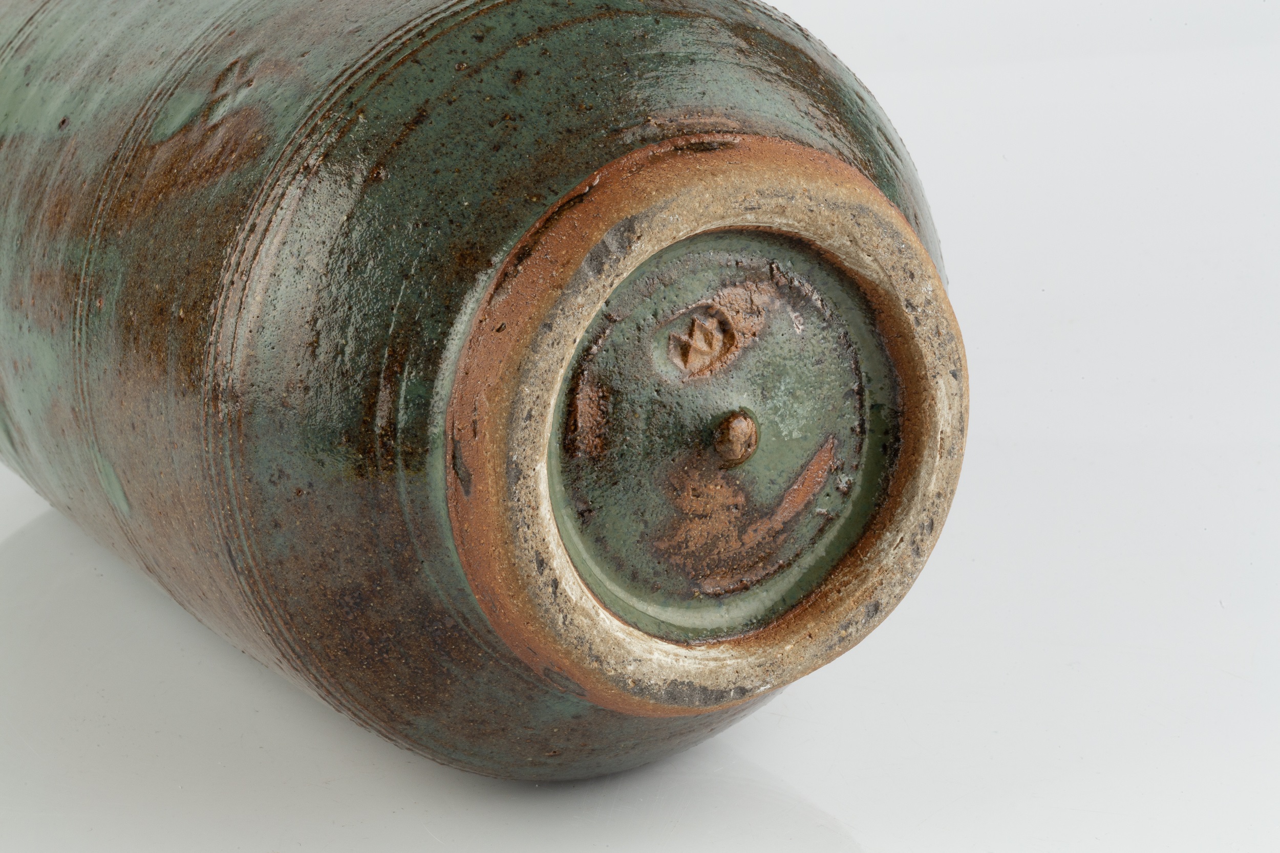 William 'Bill' Marshall (1923-2007) Large bottle vase stoneware, with green glaze and impressed - Image 3 of 8