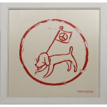 Yoshitomo Nara (b.1959) Peace Dog (red) screenprinted cotton 53 x 51cm.