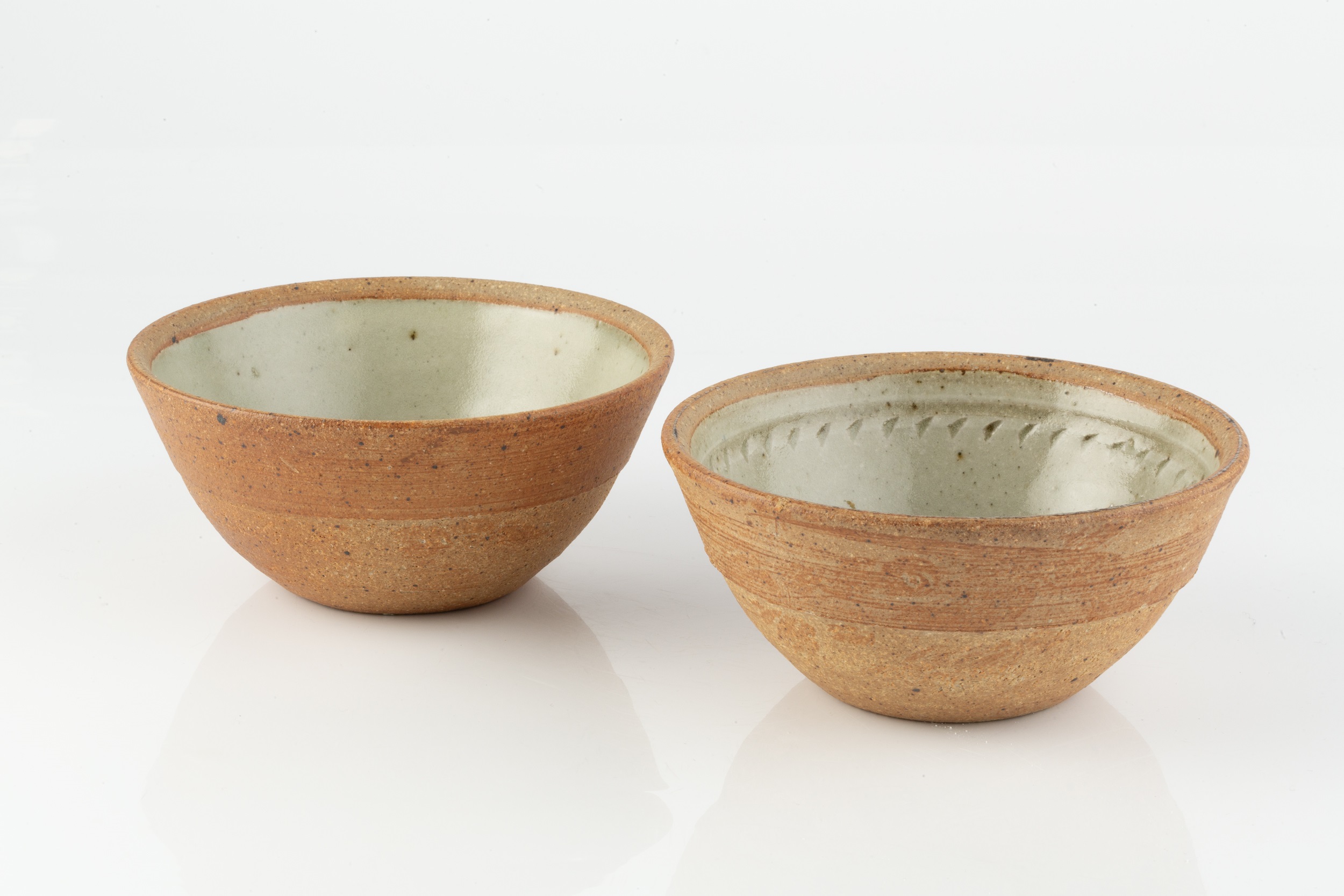 Richard Batterham (1936-2021) Two bowls stoneware, the interiors with green ash glaze both 15cm - Image 2 of 2