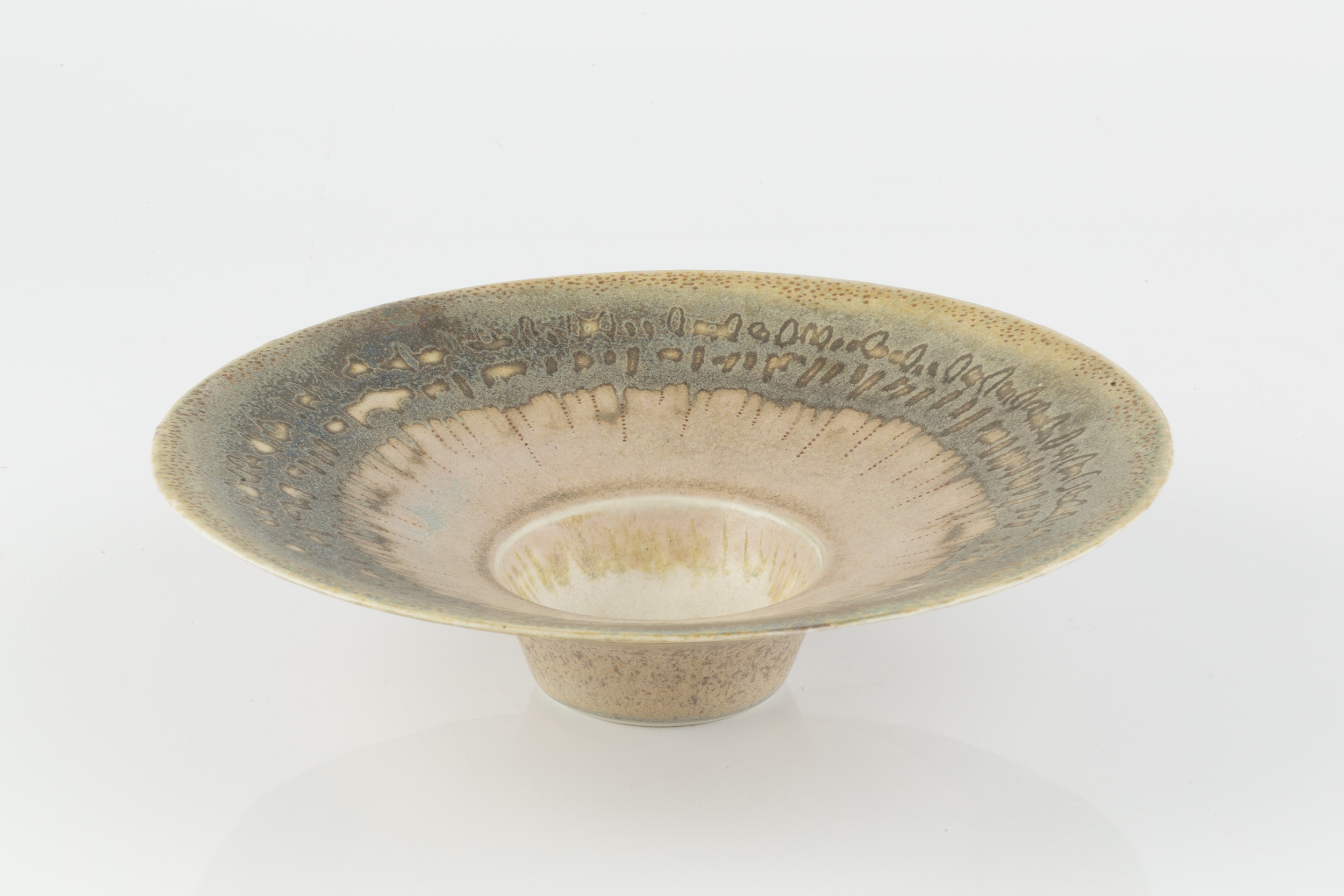 Mary White (1926-2013) Flared bowl porcelain, with graduated blue and green glaze impressed potter's - Image 2 of 3