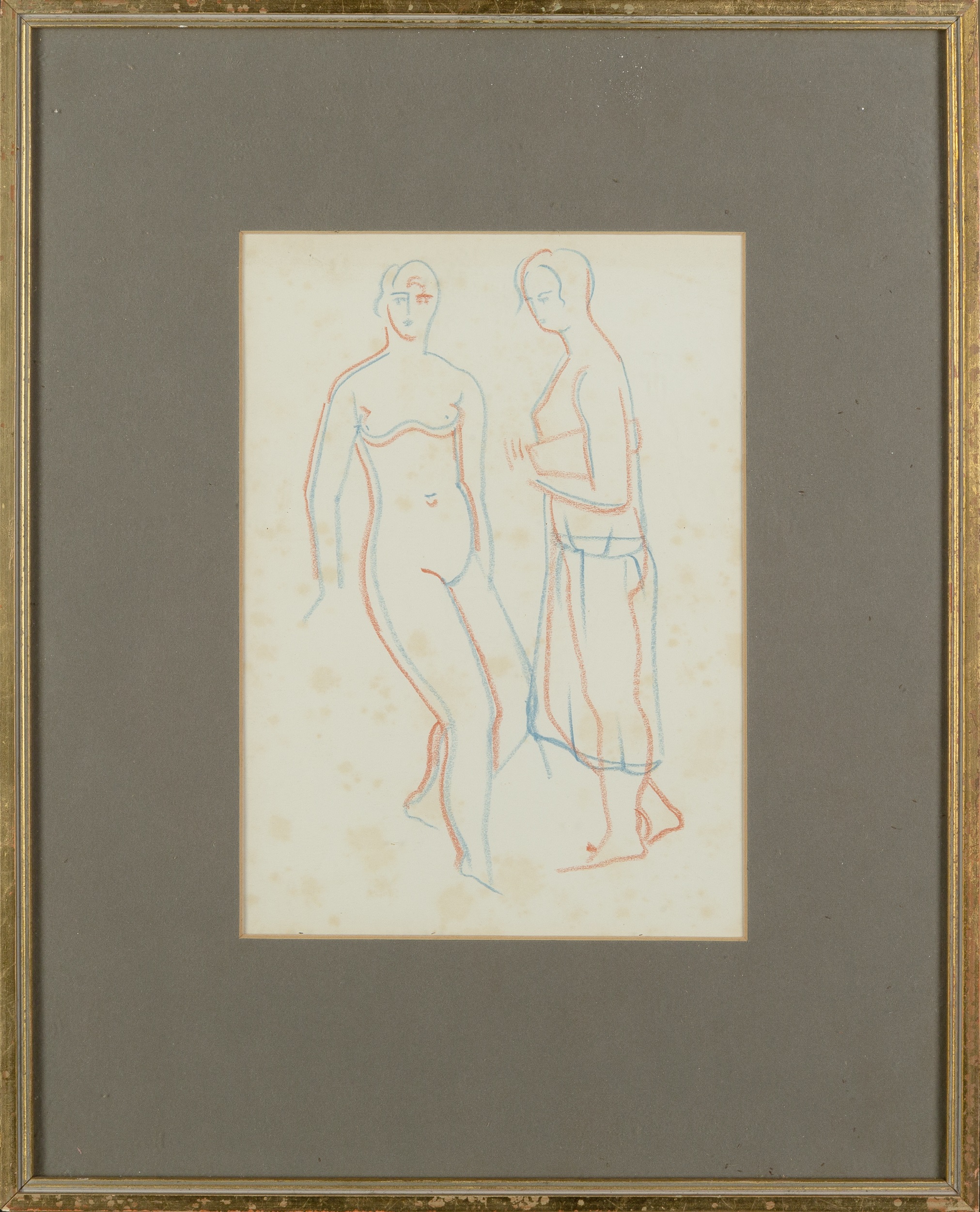 Christopher Wood (1901-1930) Nude & Woman in a Dress coloured crayon on paper 22 x 15cm. Provenance: - Image 2 of 3