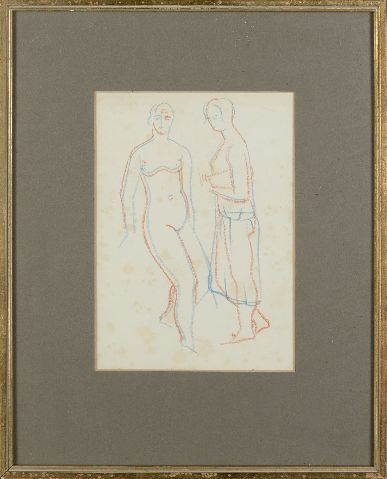 Christopher Wood (1901-1930) Nude & Woman in a Dress coloured crayon on paper 22 x 15cm. Provenance: - Bild 2 aus 3