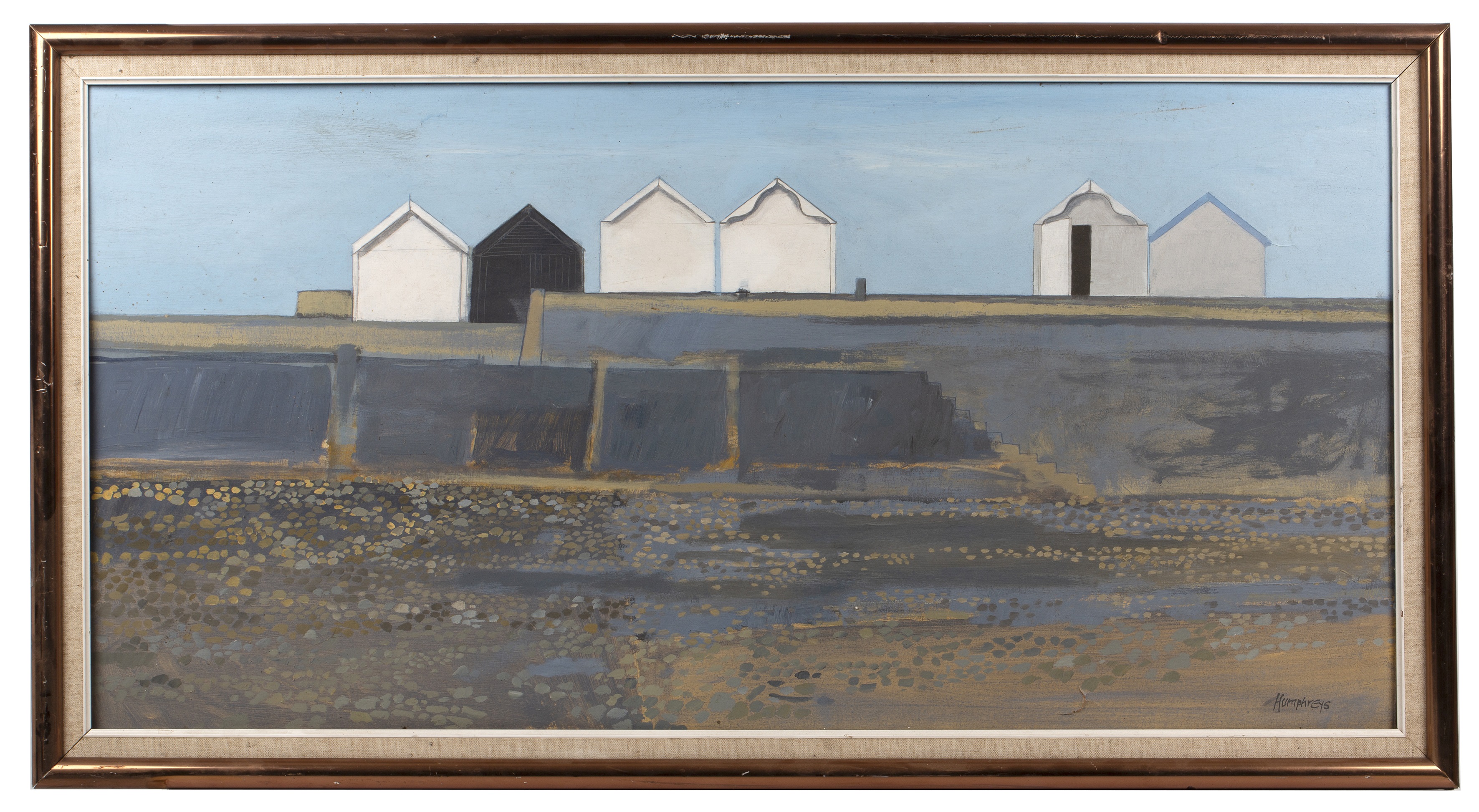 David Humphreys (b.1937) Beach Huts, Shoreham signed (lower right), titled (to reverse) oil on board - Image 2 of 3