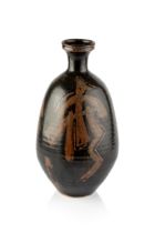 Vera Tollow (b.1931) Large vase tenmoku with iron brushwork signed 37.5cm high.