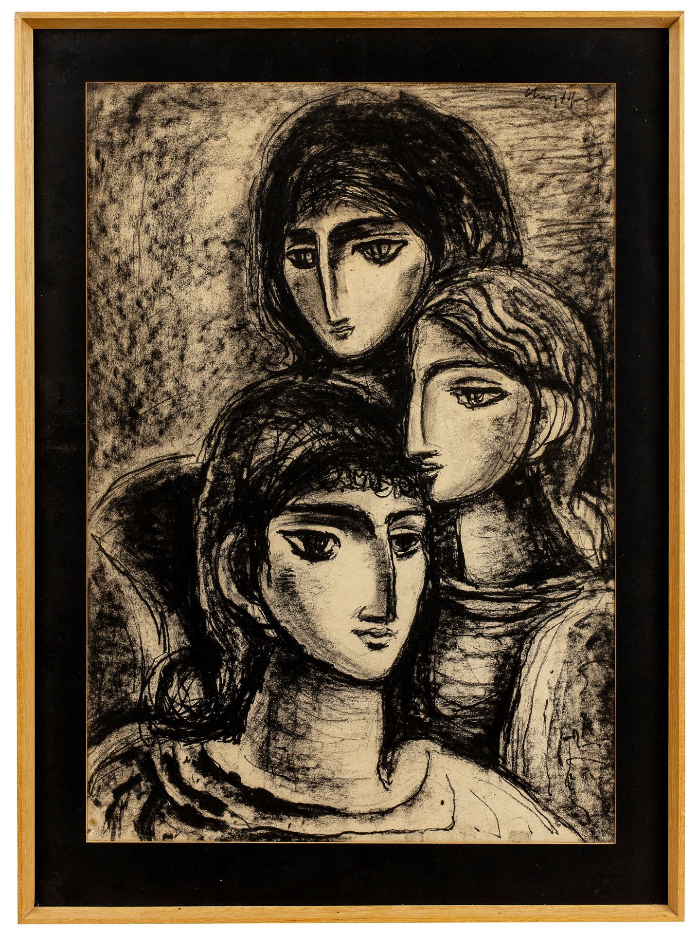 John Christoforou (1921-2014) Three Female Heads signed (upper right) charcoal on paper 51 x 36cm. - Bild 2 aus 3