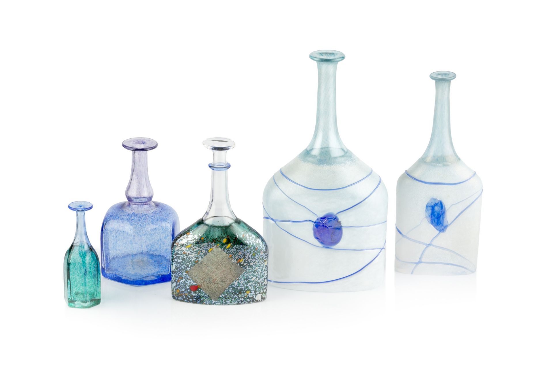 Bertil Vallien (b.1938) for Kosta Boda Five bottle vases glass each signed and inscribed tallest