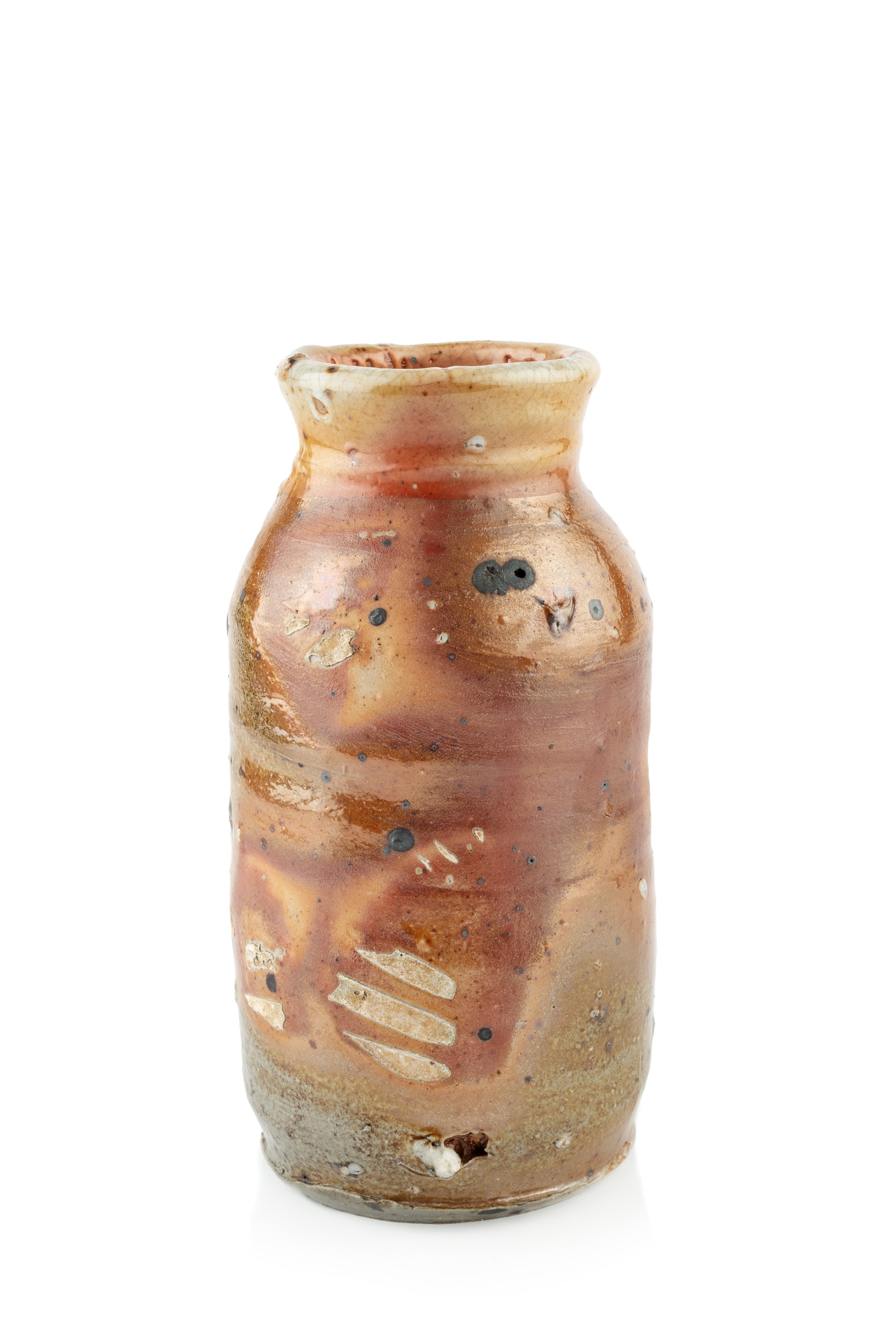 Nic Collins (b.1958) Bottle stoneware, wood-fired signed 19.5cm high. Crazing around rim.  Vase with