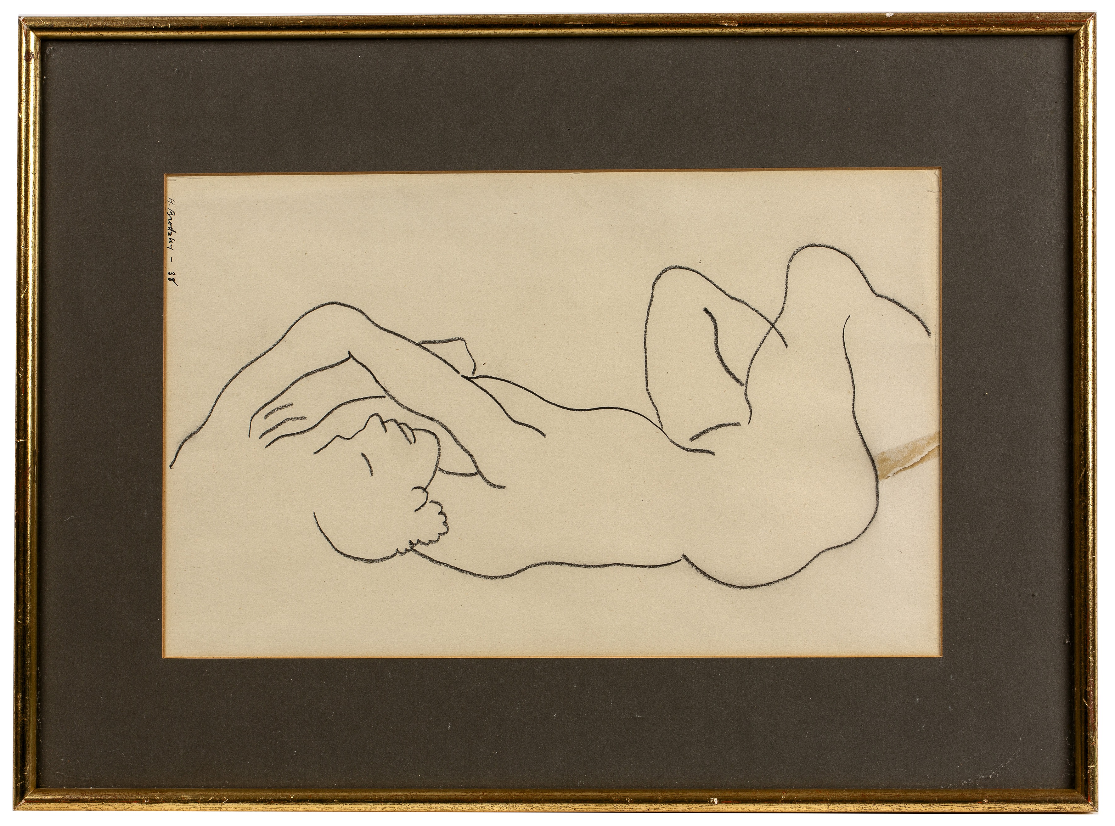 Horace Brodzky (1885-1969) Reclining Nude, 1938 signed and dated (upper left) black chalk on paper - Image 2 of 3