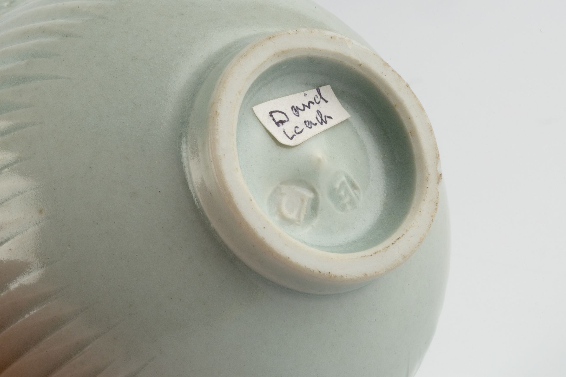 David Leach (1911-2005) at Lowerdown Pottery Bowl fluted sides, pale celadon glaze impressed - Image 3 of 3