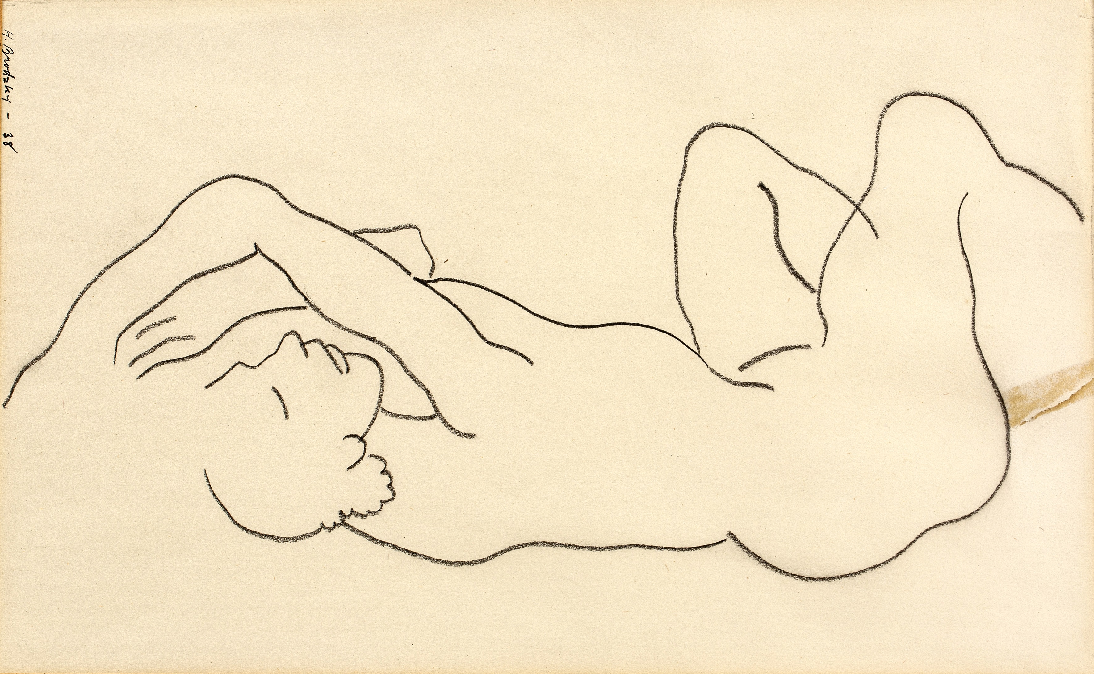 Horace Brodzky (1885-1969) Reclining Nude, 1938 signed and dated (upper left) black chalk on paper