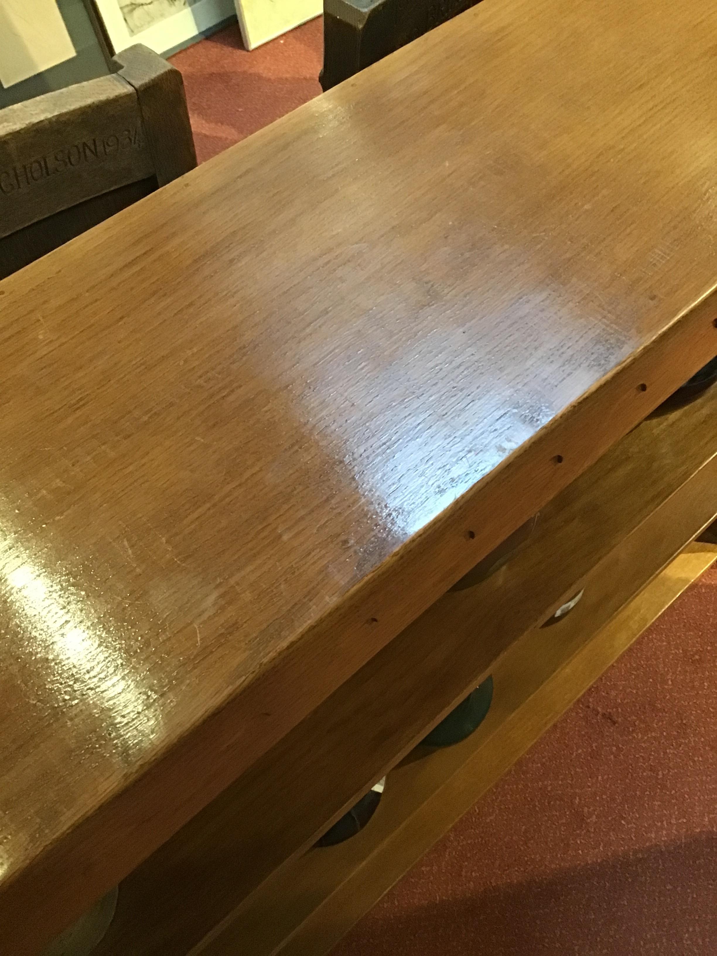 Robert Thompson of Kilburn (1876-1955) Mouseman open bookcase, circa 1970 oak, with halfpenny - Image 7 of 8