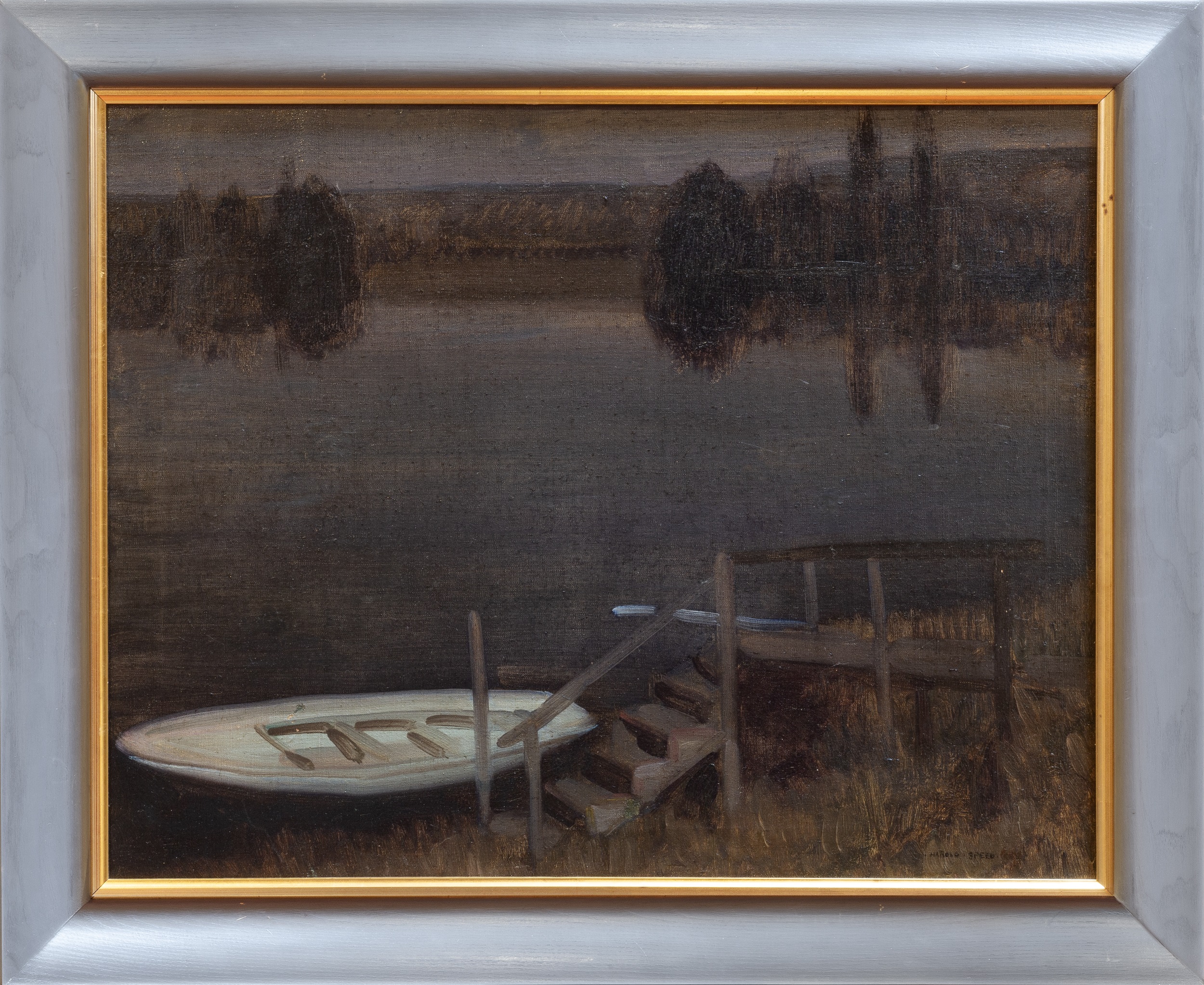 Harold Speed (1872-1957) Dusk at the River Mooring signed (lower right) oil on canvas 48 x 62cm. - Image 2 of 3