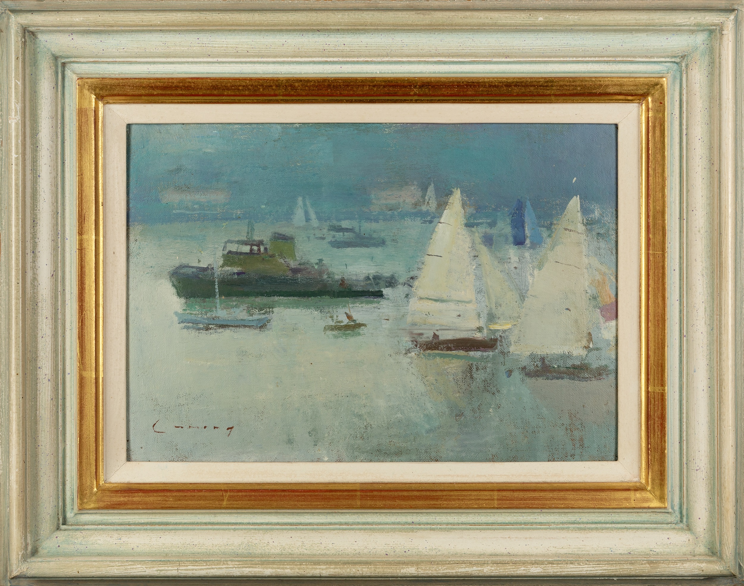 Fred Cuming (1930-2022) Boats signed (lower left) oil on board 19.5 x 28.2cm. The painting and board - Bild 2 aus 3