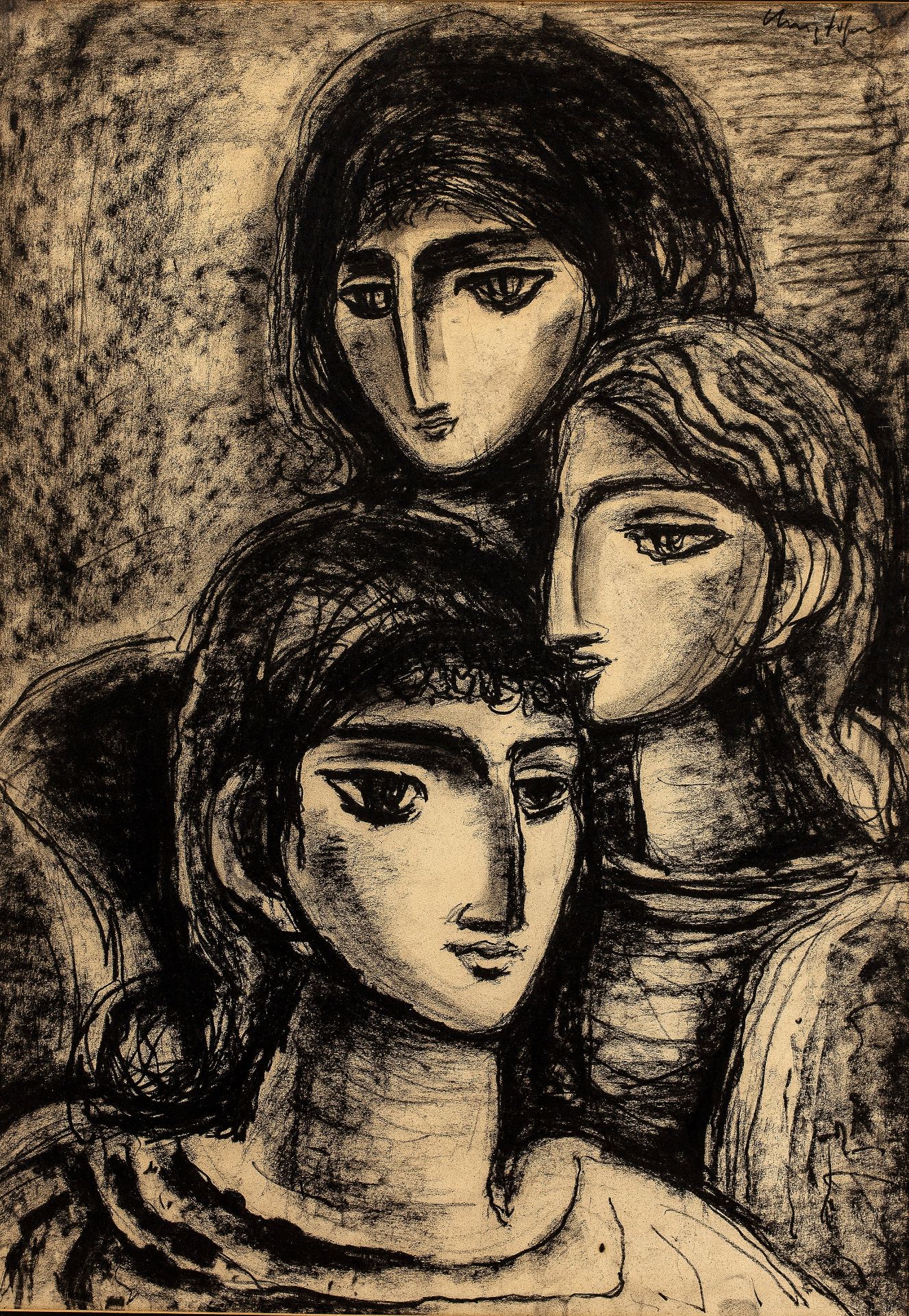 John Christoforou (1921-2014) Three Female Heads signed (upper right) charcoal on paper 51 x 36cm.