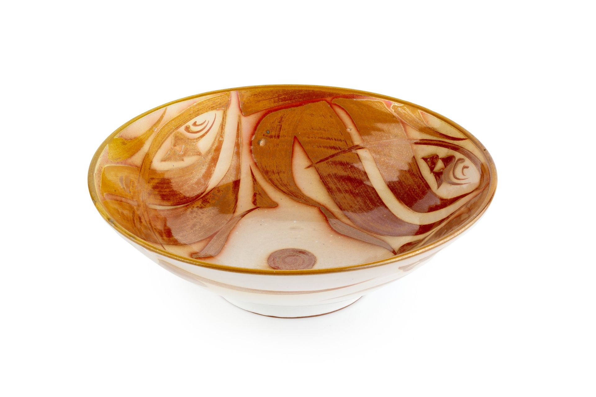 Alan Caiger-Smith (1930-2020) at Aldermaston Pottery Footed bowl, 1985 decorated in ruby lustre