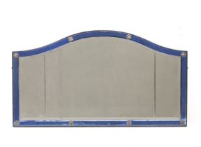 Art Deco Mirror, circa 1920 with blue glass border 51 x 121cm. There is glass in this.