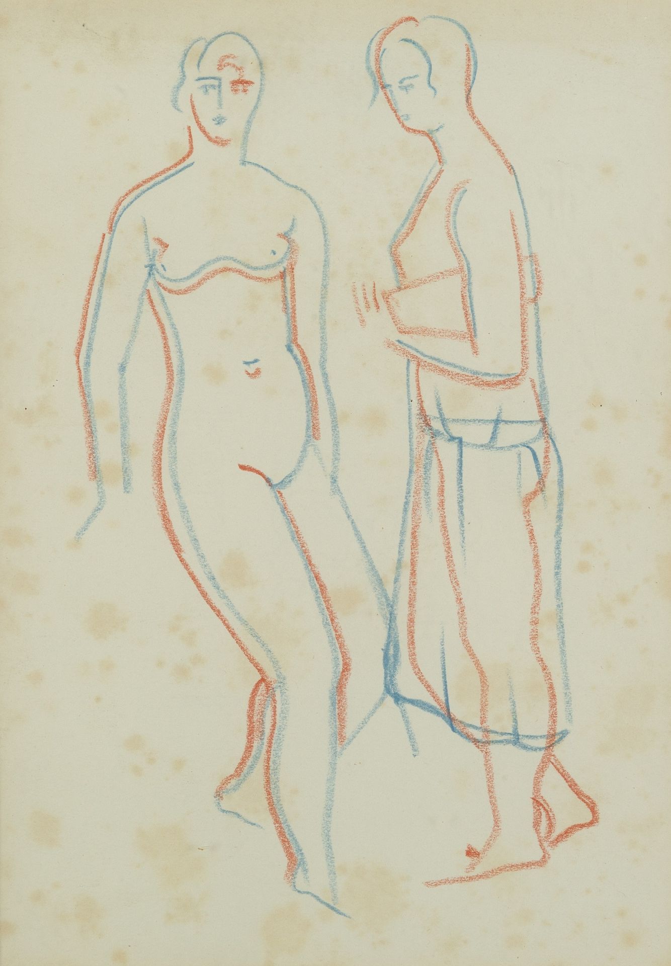 Christopher Wood (1901-1930) Nude & Woman in a Dress coloured crayon on paper 22 x 15cm. Provenance: