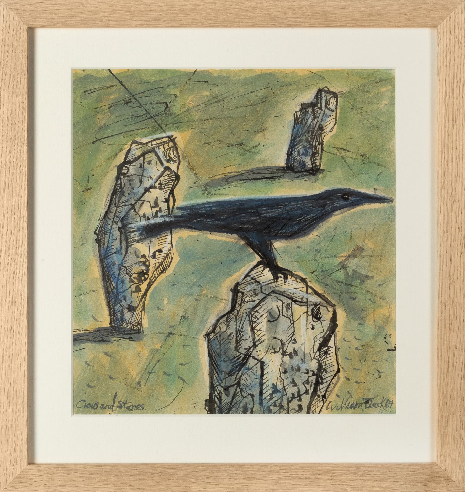 William Black (20th Century Cornish School) Stones and Crows, 1967 signed, dated, and titled (lower) - Bild 3 aus 6