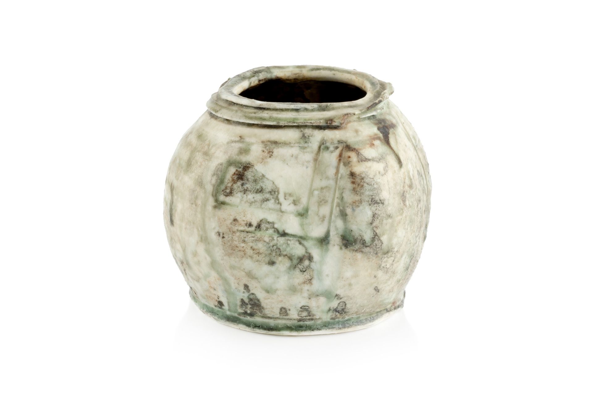 Dan Kelly (b.1953) Vessel porcelain, with green and white glaze 10.5cm high.