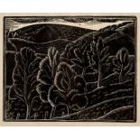 David Michael Jones (1895-1974) The Downs wood engraving 10 x 12cm.
