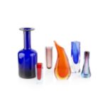 Italian Murano Sommerso Five glass vases in various colours tallest 26cm high; and a Gul vase (6).