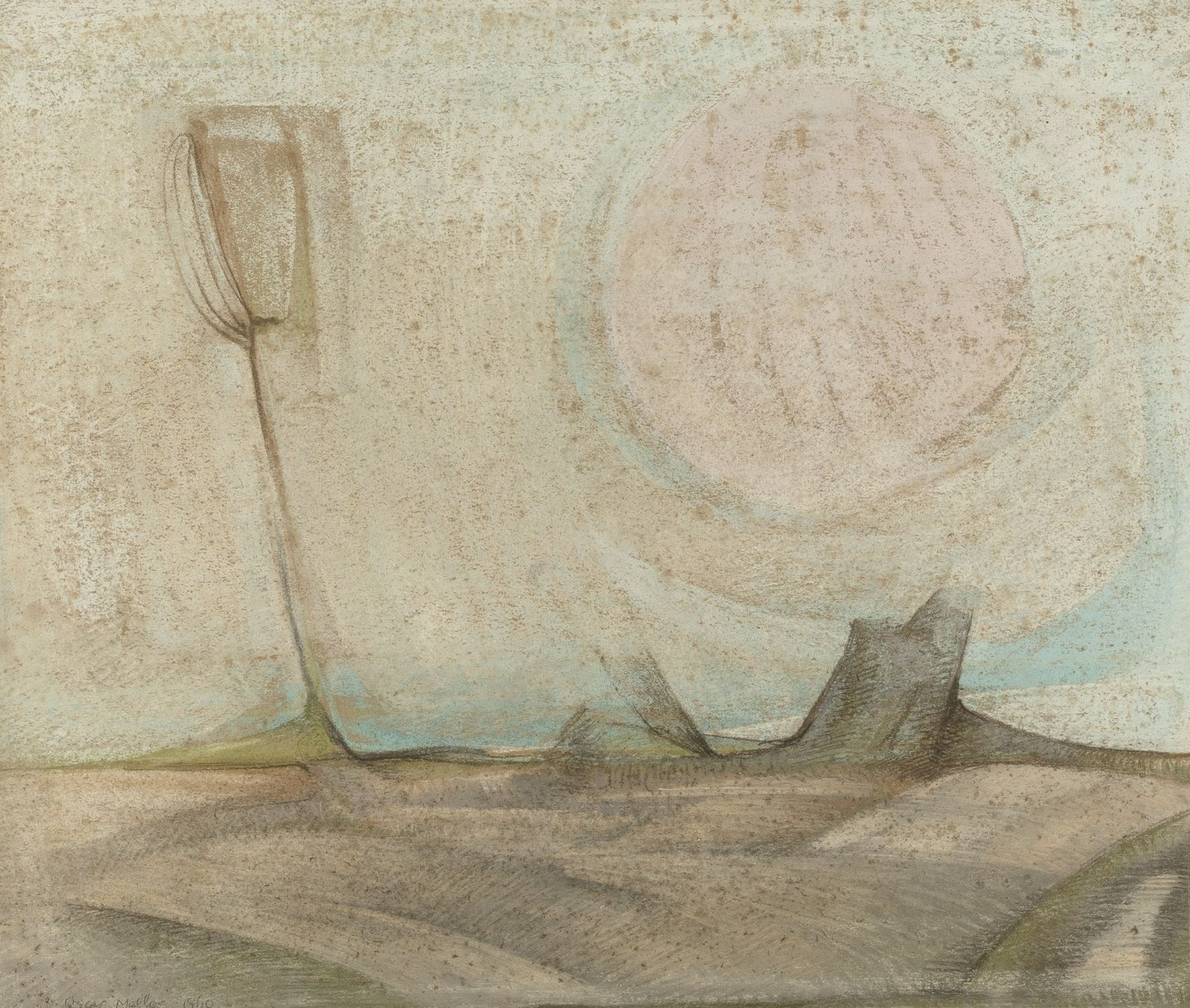 Oscar Mellor (1921-2005) Surrealist Landscape, 1960 signed and dated (lower left) pastel 42 x