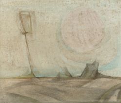 Oscar Mellor (1921-2005) Surrealist Landscape, 1960 signed and dated (lower left) pastel 42 x