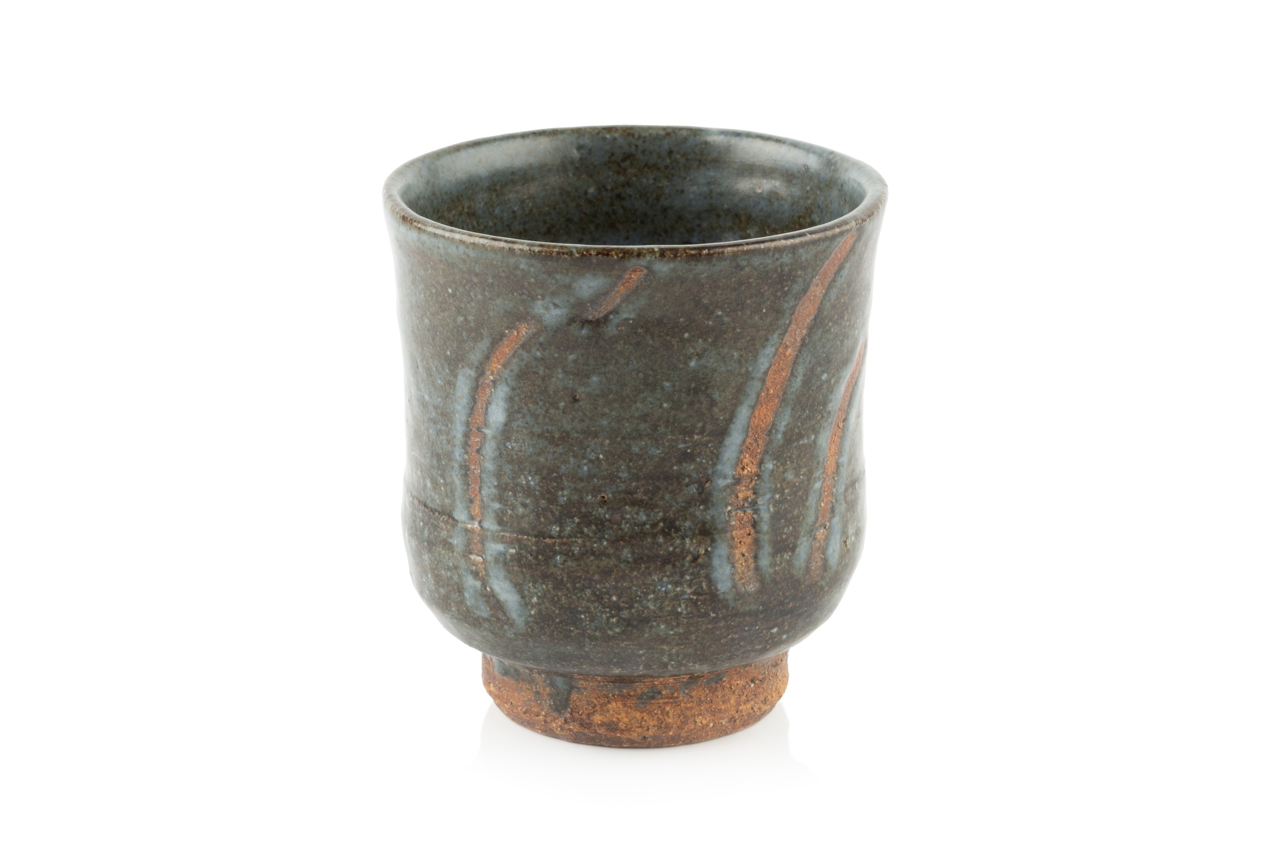 William 'Bill' Marshall (1923-2007) Yunomi dark green glaze with resist motifs impressed potter's