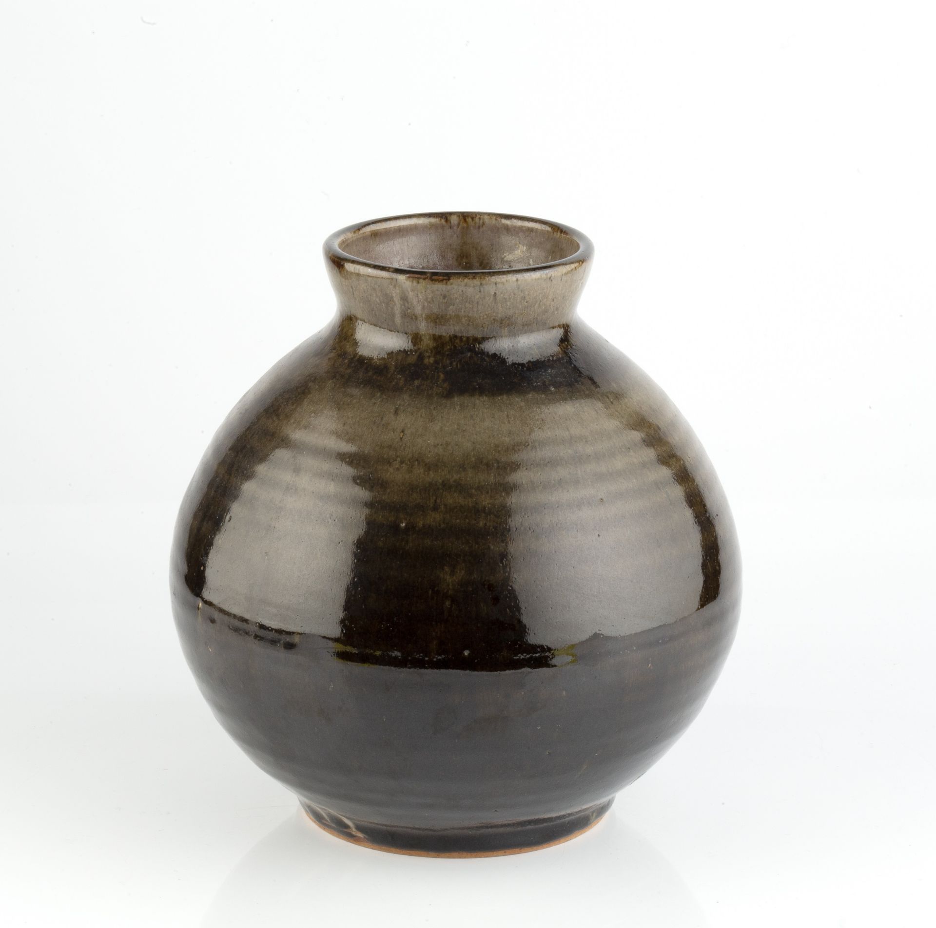 Michael Leach (1913-1985) at Yelland Pottery Vase stoneware with dark green glaze impressed potter's