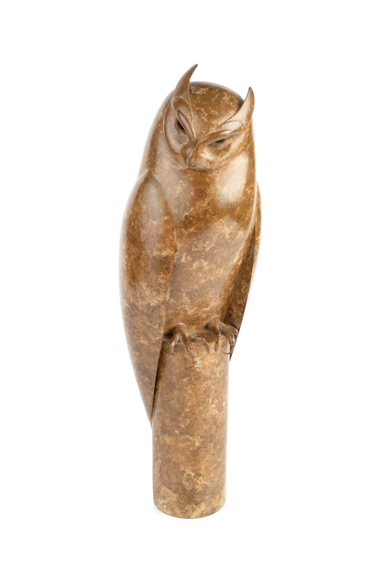 Geoffrey Dashwood (b.1947) Long Eared Owl 3/12, signed and numbered brown patinated bronze 44cm