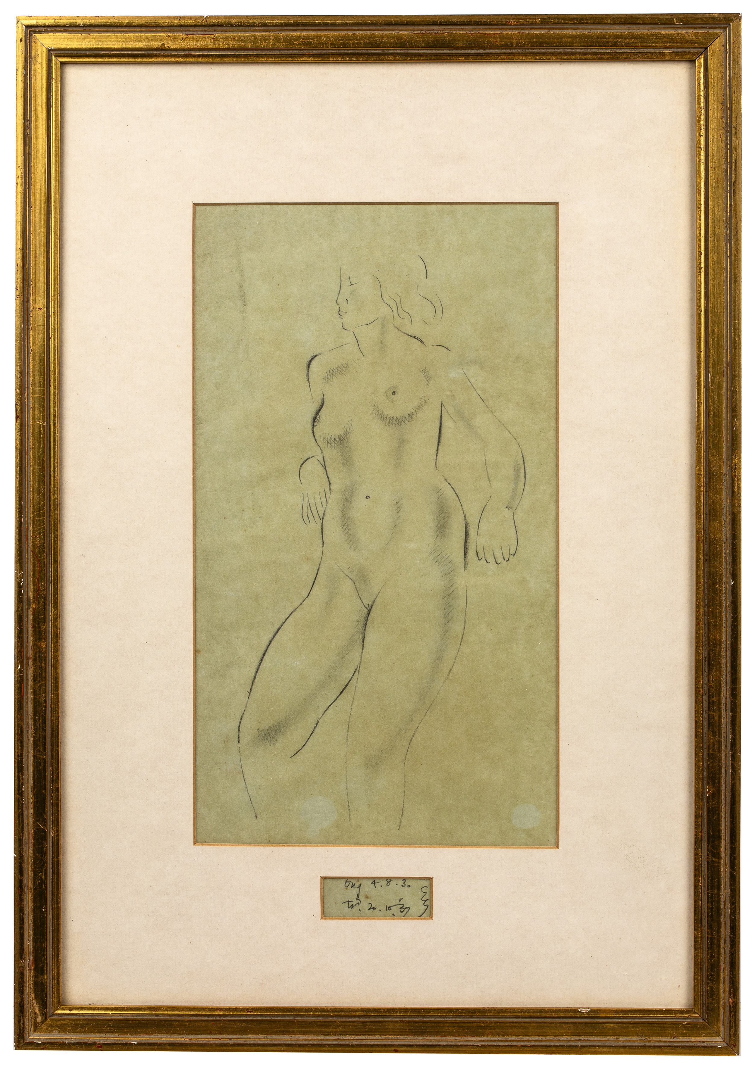 Eric Gill (1882-1940) Standing Nude, 1927 signed with initials and dated (lower right) pencil on - Image 2 of 3