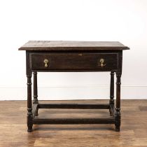 Oak side table 18th Century, with a single drawer, the drawer with two brass handles in the form