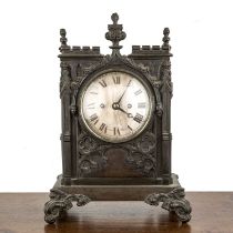 Fisher of Bath mantel clock in cast iron Gothic style case, 19th Century, the silvered dial with