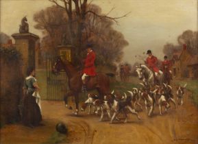 John S. Sanderson Wells (1872-1955) 'Hunting with the hounds', oil on canvas, signed lower right,
