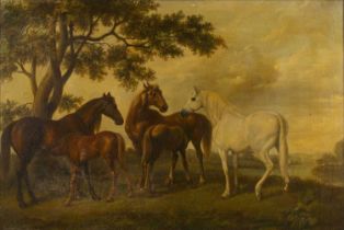 After George Stubbs (British, 1724-1806) 'Mares and Foals in a River Landscape', oil on canvas,