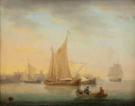 W. Anderson (1787-1834) Dutch Shipping in a Calm, oil on canvas, signed to the lower left, 16cm x