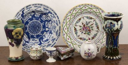 Collection of ceramics and pottery comprising: a Chinese style blue and white transfer printed