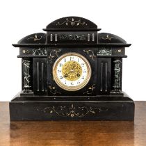 Slate and marble mantel clock possibly German, the dial with Arabic numerals, with gilt details